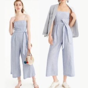 J. Crew 100% linen seersucker wide leg jumpsuit